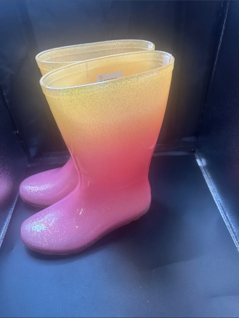 Pink to Yellow Ombre Glitter Rain Boots